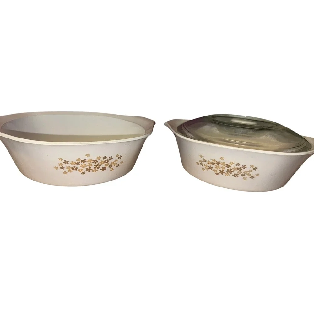 Libbey Casserole Dishes Set 2 Quart Floral Design Oven Safe Bakeware 1 Lid